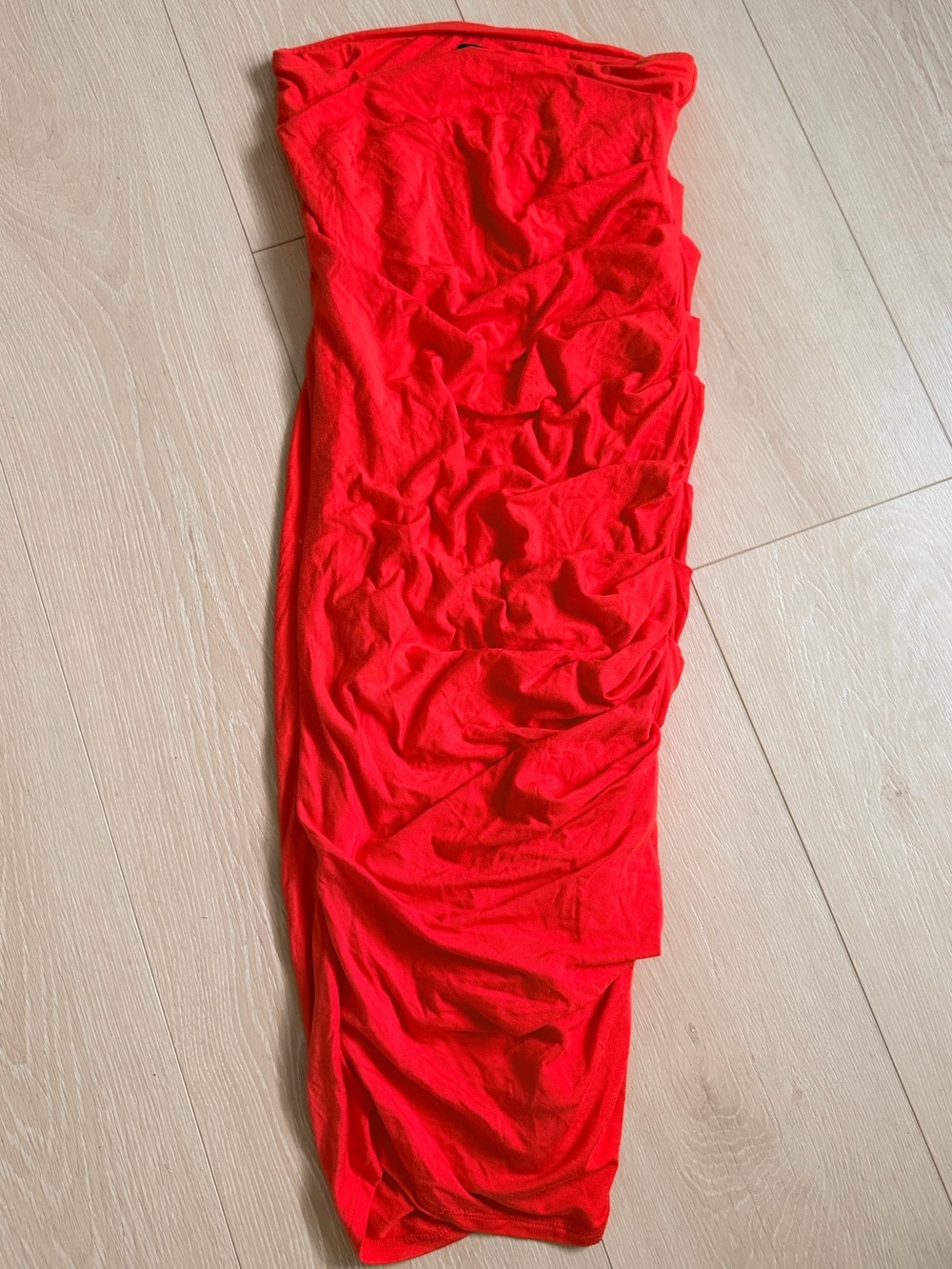 Marciano ruched midi skirt red orange